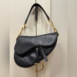 Dior 2002 Black Leather Saddle Bag